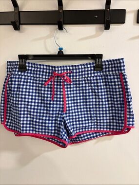 Vineyard Vines Blue and White Gingham Shorts with Pink Whale Accent